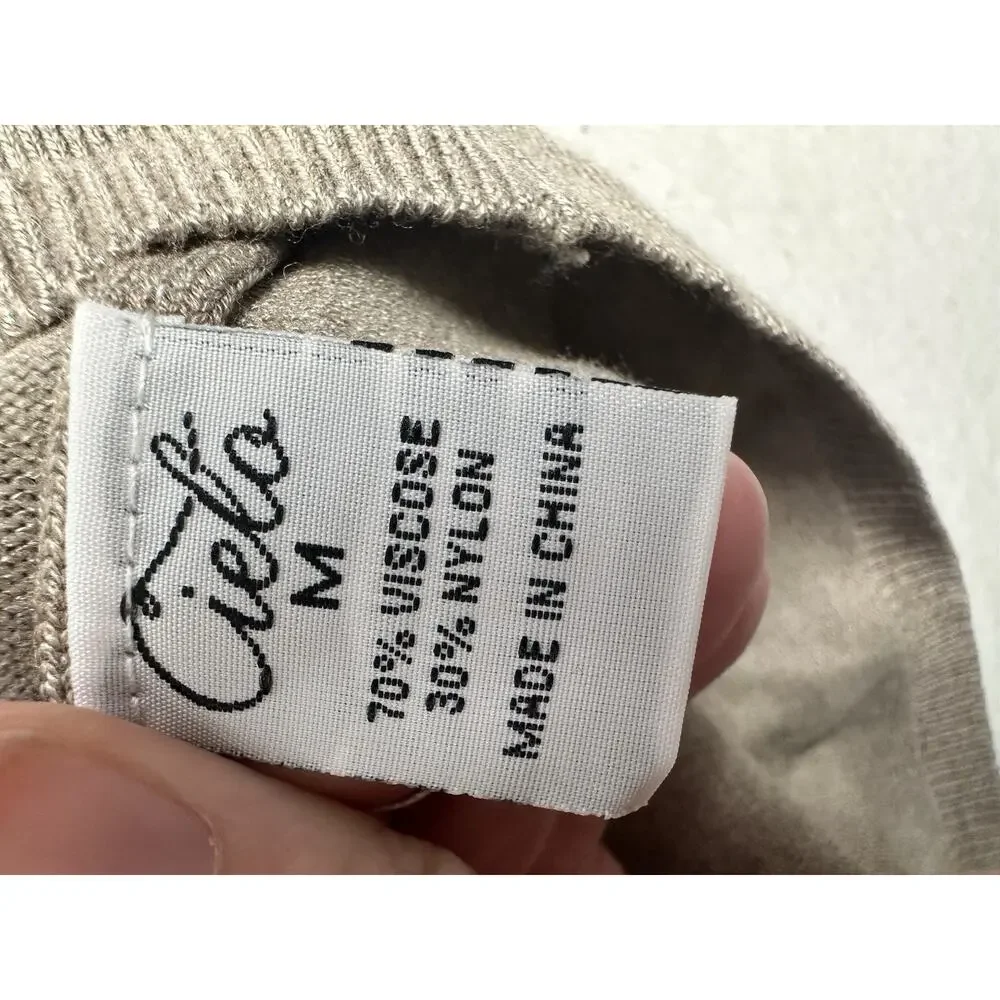 Cielo Sweater Womens M Black Tan Stripe Mockneck Top Dainty Preppy Viscose - Picture 6 of 8